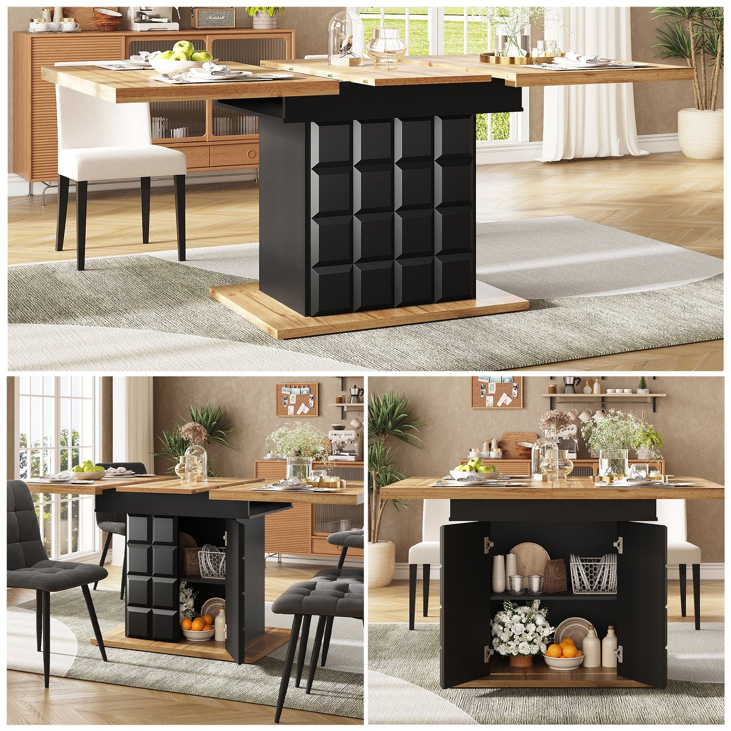Gigab2b original image - Esstisch Teleskoptisch(110-140×80cm), klappbarer Küchentisch für 4-6 Personen, Ausziehbarer Esstisch ,platzsparender Küchentisch,für Küche und Wohnzimmer,Tisch mit kariertem Muster