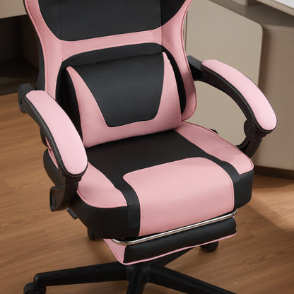Kawaii Pink & Black Ergonomic Gaming Chair with Lumbar Support and Footrest