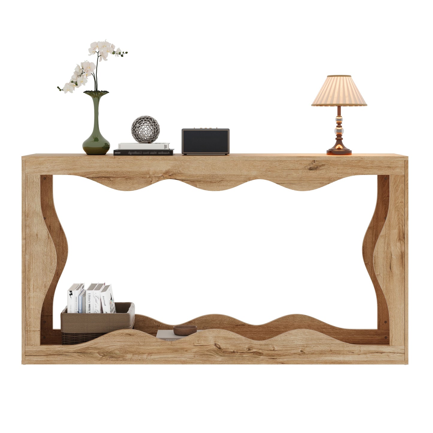 Gigab2b original image - Wellenrand Konsolentisch, 2-stöckiges Regal, Holzoptik Langtisch, Wohnzimmer Deko-Tisch, Flur Regal, Naturkante Desig,Beistelltisch