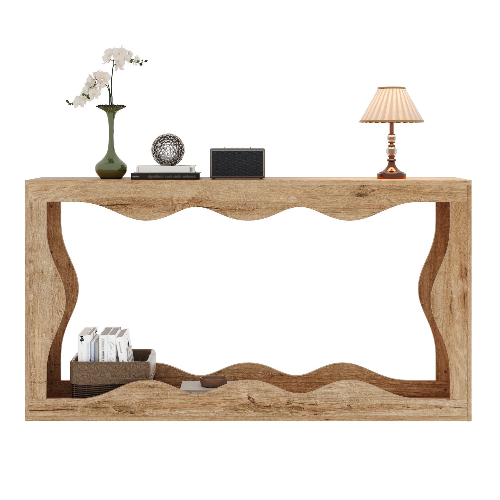 Gigab2b original image - Wellenrand Konsolentisch, 2-stöckiges Regal, Holzoptik Langtisch, Wohnzimmer Deko-Tisch, Flur Regal, Naturkante Desig,Beistelltisch