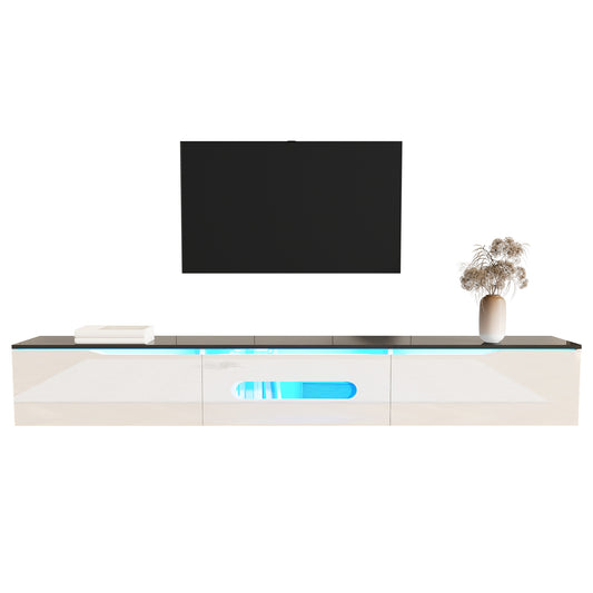 Gigab2b original image - Schwarz-weißer TV-Schrank, 180 cm lang, Hochglanzoberfläche, mit 16-farbiger LED-Beleuchtung, wandmontierbar