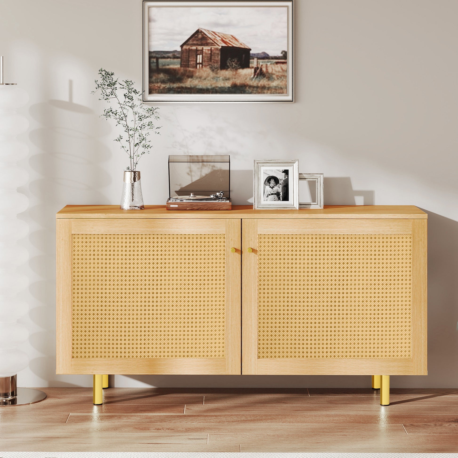 Gigab2b original image - Sideboard aus Korbgeflecht,Doppeltüriger Aufbewahrungsschrank, rustikales Sideboard für das Esszimmer. Naturholzoptik-H63/B120T40 cm