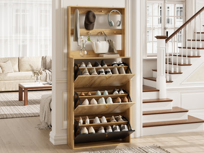 Modern Foldable Shoe Cabinet with Hooks for Hallway Storage
