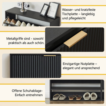 80 x 24 cm Schuhschrank mit Nutfront – Höhenverstellbar mit Kippschutz und Dekotisch für den Flur, in Schwarz