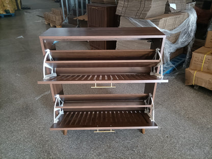 80 cm breiter Schuhschrank aus Walnussholz, freistehender Schuhschrank im mittelalterlich-modernen Stil mit zwei Klappschubladen, geeignet für Flure und Eingangsbereiche, 1 Stück