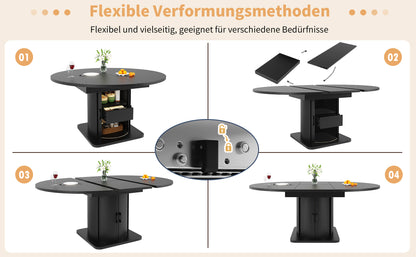 Esstisch ausziehbar, Esszimmertisch, Kuchentisch, Runder Esstisch, ausziehbar zu oval, 118-158 cm, Platz fur
