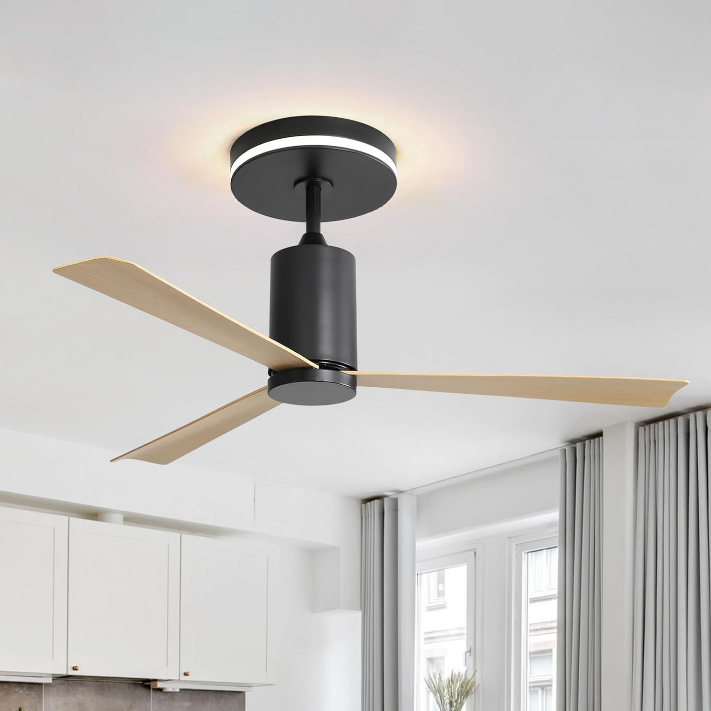 52 Zoll moderne Deckenventilator mit LED-Beleuchtung und Fernbedienung 3 ABS-Flügel geräuschloser reversibler DC-Motor für Wohnzimmer und Terrasse