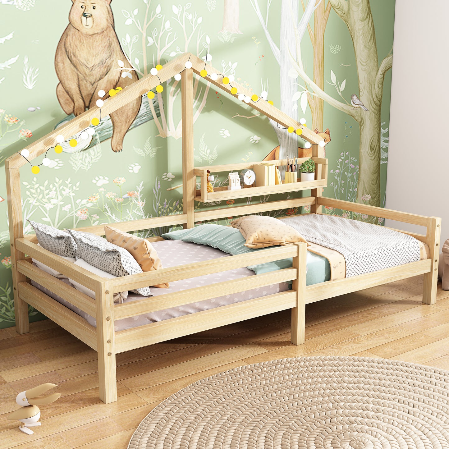 Gigab2b original image - Hausbett Kinderbett mit Ablageregal Kaminform 90x200 Natur[OLD SKU:WF530662AAN]