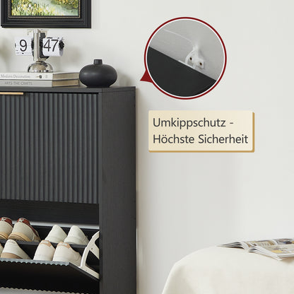 80 x 24 cm Schuhschrank mit Nutfront – Höhenverstellbar mit Kippschutz und Dekotisch für den Flur, in Schwarz