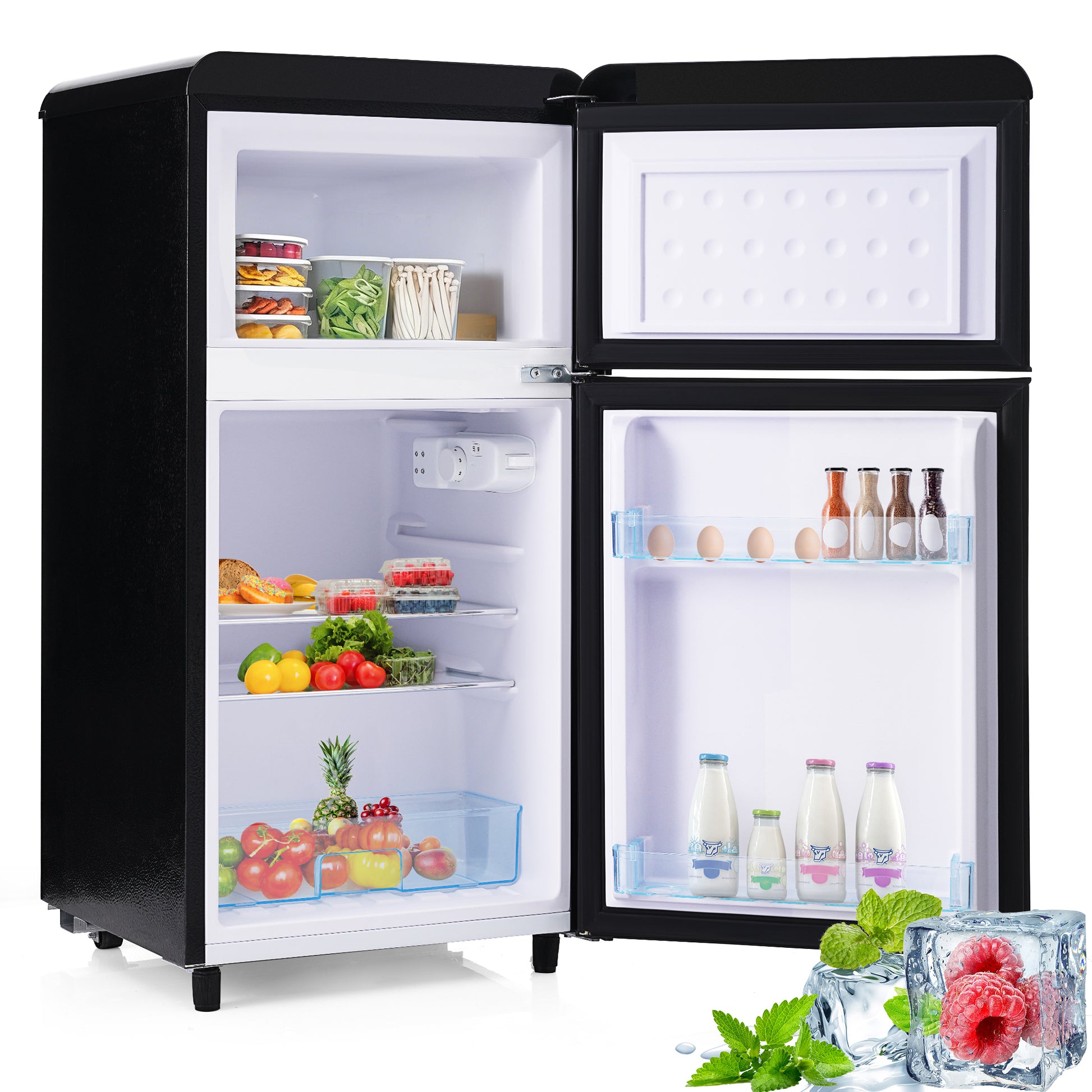 Gigab2b original image - Retro-Kühlschrank, oberer und unterer Doppeltür-Kühlschrank, 72 Liter Gesamtvolumen, mit 21 Liter Gefriervolumen, 120 kWh/Jahr, LED-Licht. Erhältlich in verschiedenen Farben. [Energieklasse E]