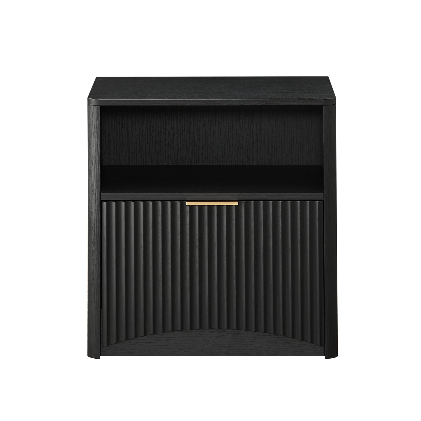 Space-Saving Nightstand with Open Drawer and Gold Handles