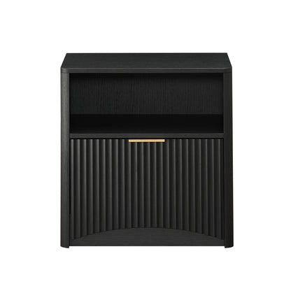 Space-Saving Nightstand with Open Drawer and Gold Handles