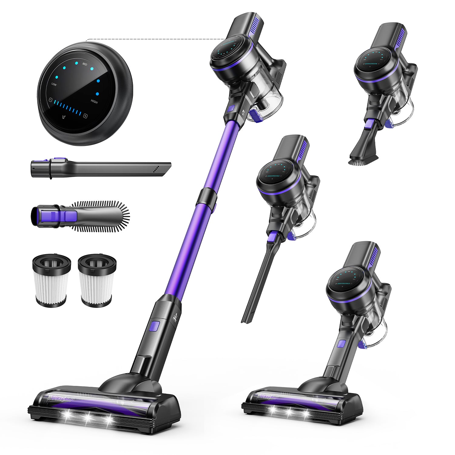 Gigab2b original image - INSE S7P Purple Cordless Stick Vacuum Cleaner with LED Display and Soft Roller Brush