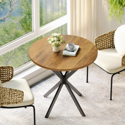 Runder Tisch im Bauernstil mit X-Beinen, 80 cm - Küchentisch, Esstisch für Wohnzimmer, Homeoffice, Balkon oder Café - Retro Braun & Schwarz