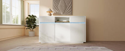 Sideboard Weiß mit LED 140x40x85 cm, Kommode mit 2 Schubladen und 3 Türen, Schrank mit verstellbaren Einlegeböden, moderner Wohnzimmerschrank Flur Küchenschrank