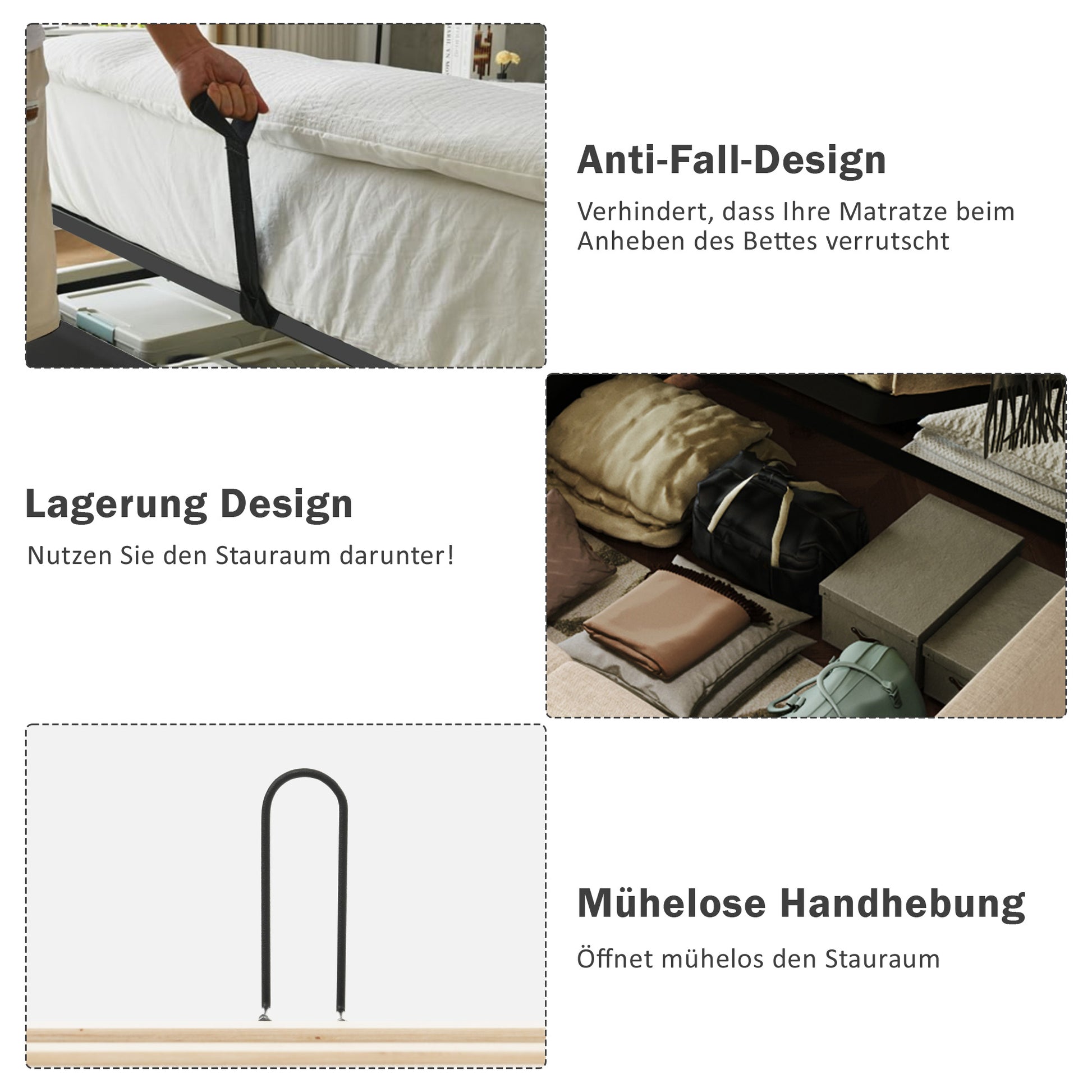 (=AB30748123B)Polsterbett Doppelbett 180×200 mit Leselampe und USB Type-C Ladefunktion, Stauraumbett Bettgestell mit Lattenrost aus Massivholz und Metall, Beige, Leinen (Ohne Matratze)