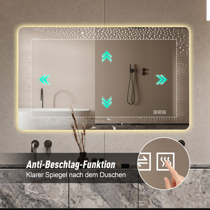 60 x 100cm LED Badezimmerspiegel mit Hintergrundbeleuchtung, Anti-Beschlag, 3 Lichtfarben, Stufenlos Dimmbar, Memory-Funktion, IP44 Wasserdicht, Horizontal & Vertikal Montierbar