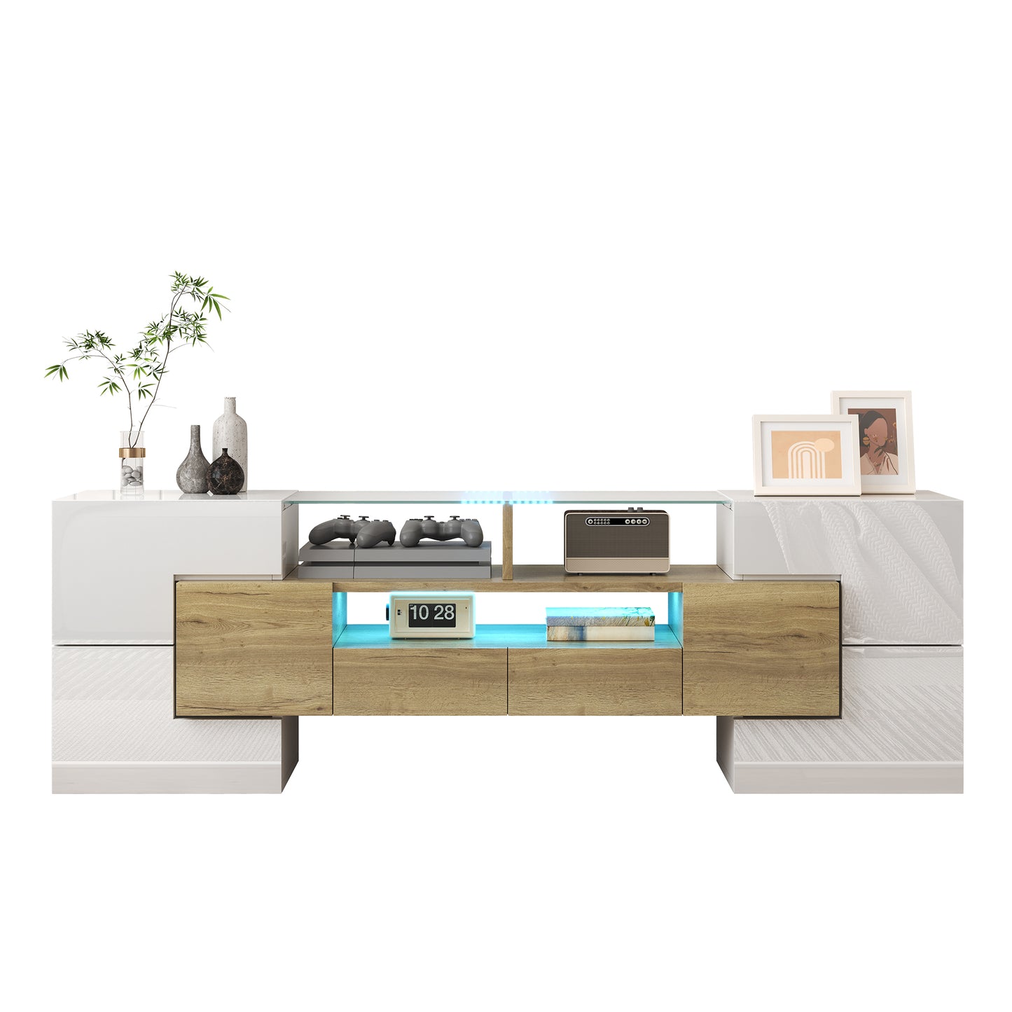 Gigab2b original image - Stilvoller TV-Schrank, Lowboard. hochglänzendes Weiß, 145 cm, LED-Beleuchtung, Wohnzimmermöbel.  modernes Design. elegante Glasoberfläche.