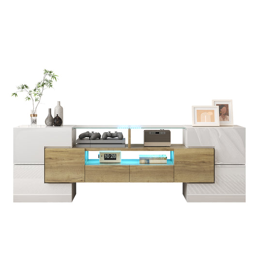 Gigab2b original image - Stilvoller TV-Schrank, Lowboard. hochglänzendes Weiß, 145 cm, LED-Beleuchtung, Wohnzimmermöbel.  modernes Design. elegante Glasoberfläche.