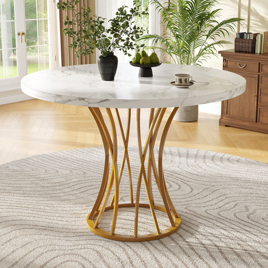 Gigab2b original image - Runder Esstisch (80 x 80 x 76 cm), leichter und luxuriöser runder Tisch für 4-6 Personen, geeignet für Esszimmer und Wohnzimmer, MDF marmorierte Tischplatte, goldene Beine