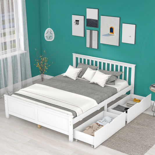 Gigab2b original image - Holzbett, Doppelbett, Jugendbett, Erwachsenenbett, mit Schubladen zur Aufbewahrung, Rahmen aus Kiefernholz, weiß (140x200cm)