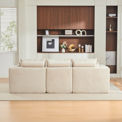 Modulares 3-Sitzer-Sofa + Fußhocker, inklusive Kissen, Getränkehalter und 2 Seitentaschen. Mit einer Füllung aus Schaumstoff und Federkern. Ideal für Wohnzimmer und ähnliche Räume (beiger Cordstoff)
