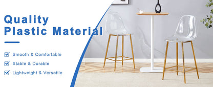 Transparente Barhocker Set, 2er Pack, mit Metallgestell in Silber/Gold/Schwarz, Moderne Design-Stühle für Küche, Bar oder Esszimmer (Nur Stühle, ohne Tisch)