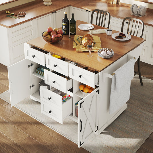 Gigab2b original image - Hochwertige Kücheninsel, Multifunktionaler Servierwagen mit Holzmaserung & großem Stauraum, Mobiler Buffetschrank, Küchenwagen für Esszimmer,Wohnzimmer,Küche,weiß