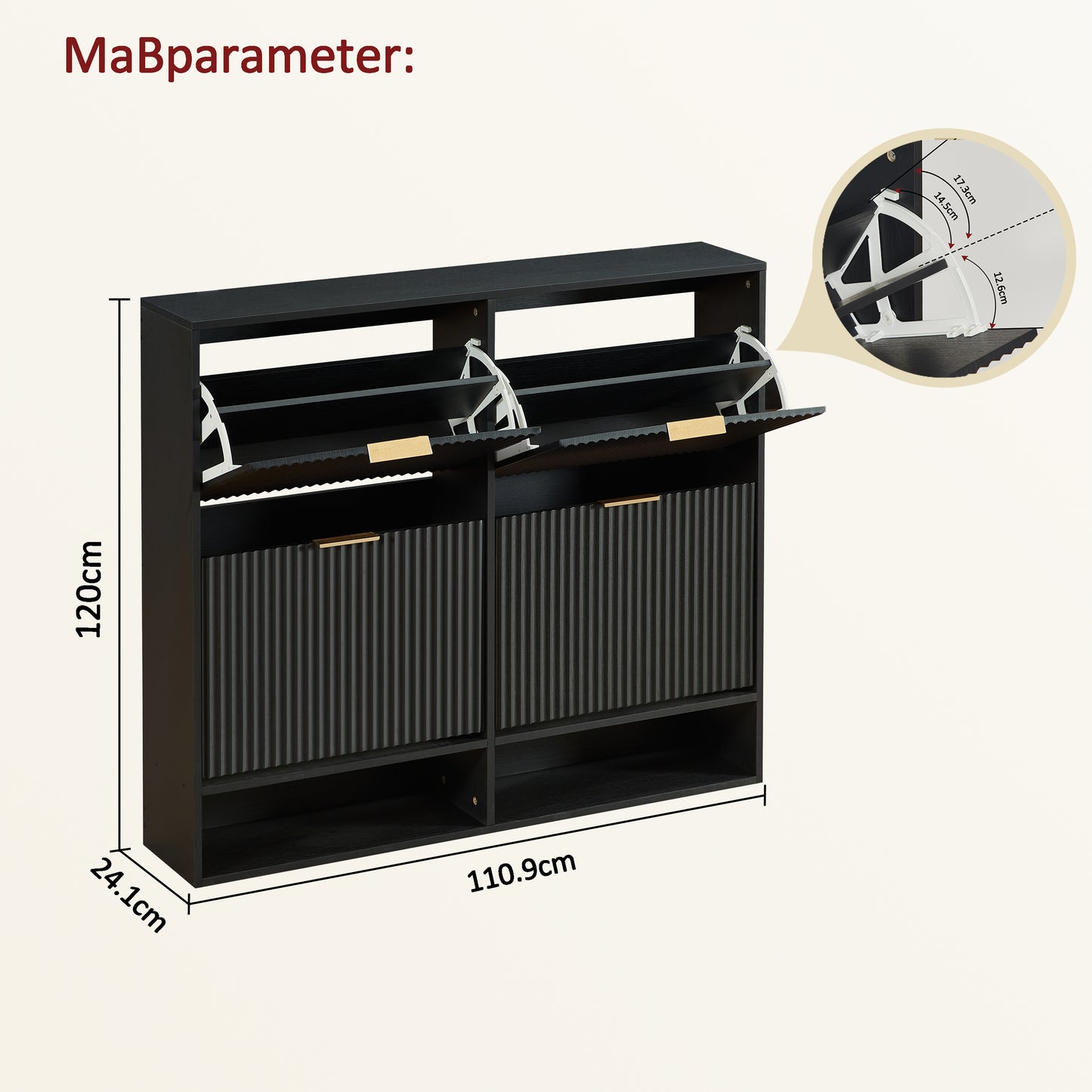 120 x 24 cm Schuhschrank mit Nutfront – Höhenverstellbar mit Kippschutz und Dekotisch für den Flur, in Schwarz