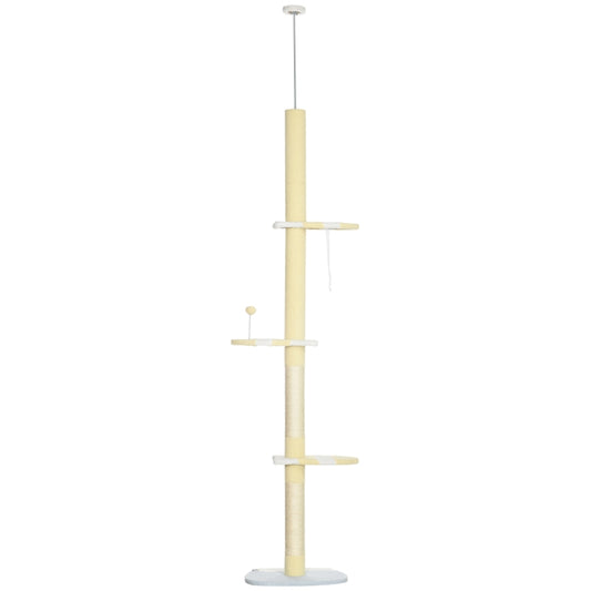 Gigab2b original image - Höhenverstellbarer Kratzbaum, Anti-Rutsch, Sisalseil-Pfosten, 220-260H x 47L x 34W cm, Gelb/Weiß/Blau