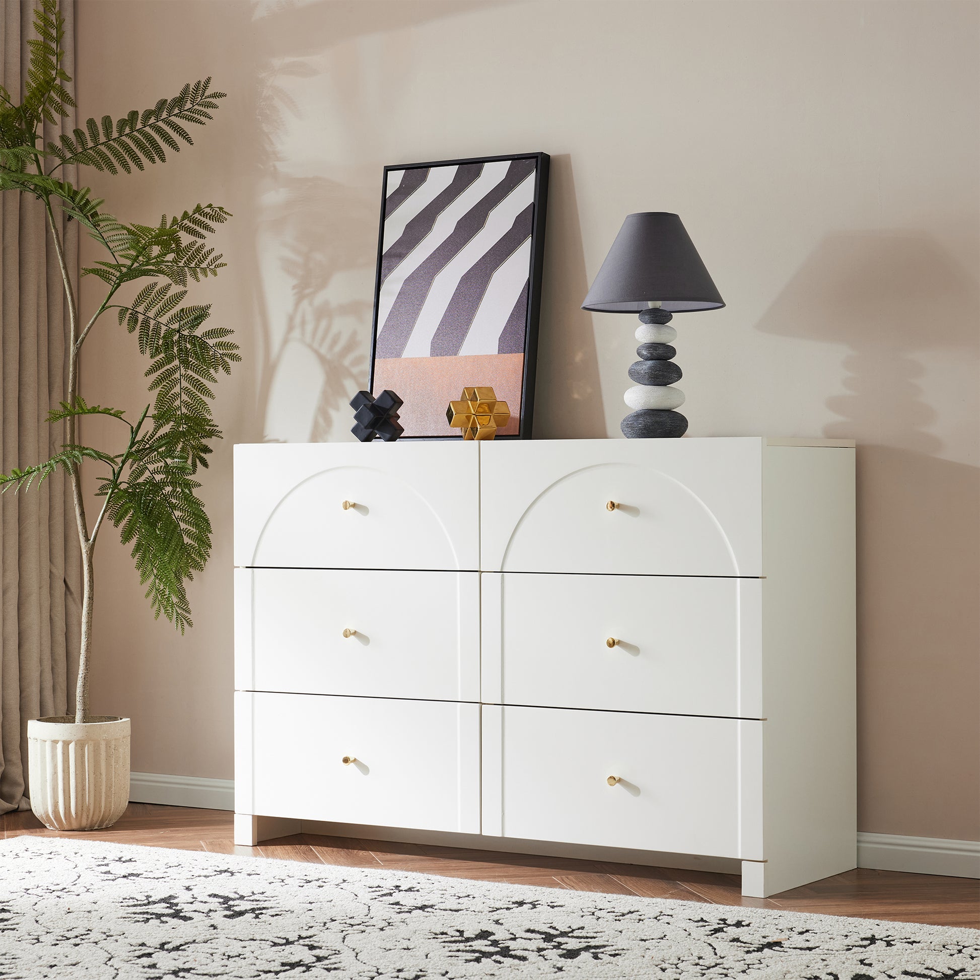 Gigab2b original image - Kommode mit 6 Schubladen – Weiße Türkommode mit Schubladen für Wohnzimmer und Schlafzimmer, Maße: H82/B120/T40 cm