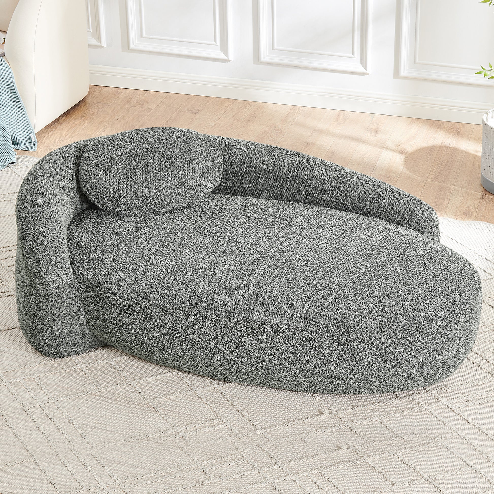 Gigab2b original image - Minimalistisches Teddyfleece-Sofa mit abgerundetem Design, weich gepolsterte Couch mit Kissen, vielseitig einsetzbar für Wohnzimmer, Schlafzimmer und Studio,Gray