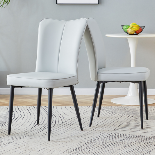2 hellgrau designte moderne Esszimmerstühle, in mehreren Farben erhältlich, 89 cm hoch, hellgraues PU-Esszimmerstuhlsets, schwarze Metallbeine, geeignet für Büro, Restaurant usw.