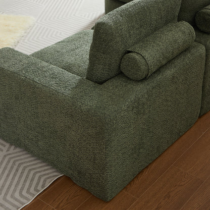 Chenille-Sofa mit gebogenen Elementen und Liegestuhl, vollständig komprimiert und ohne Gestell, modulares Kombinationssofa L-Liegestuhl, Schaumstoff-Kompressionssofa, keine Montage erforderlich