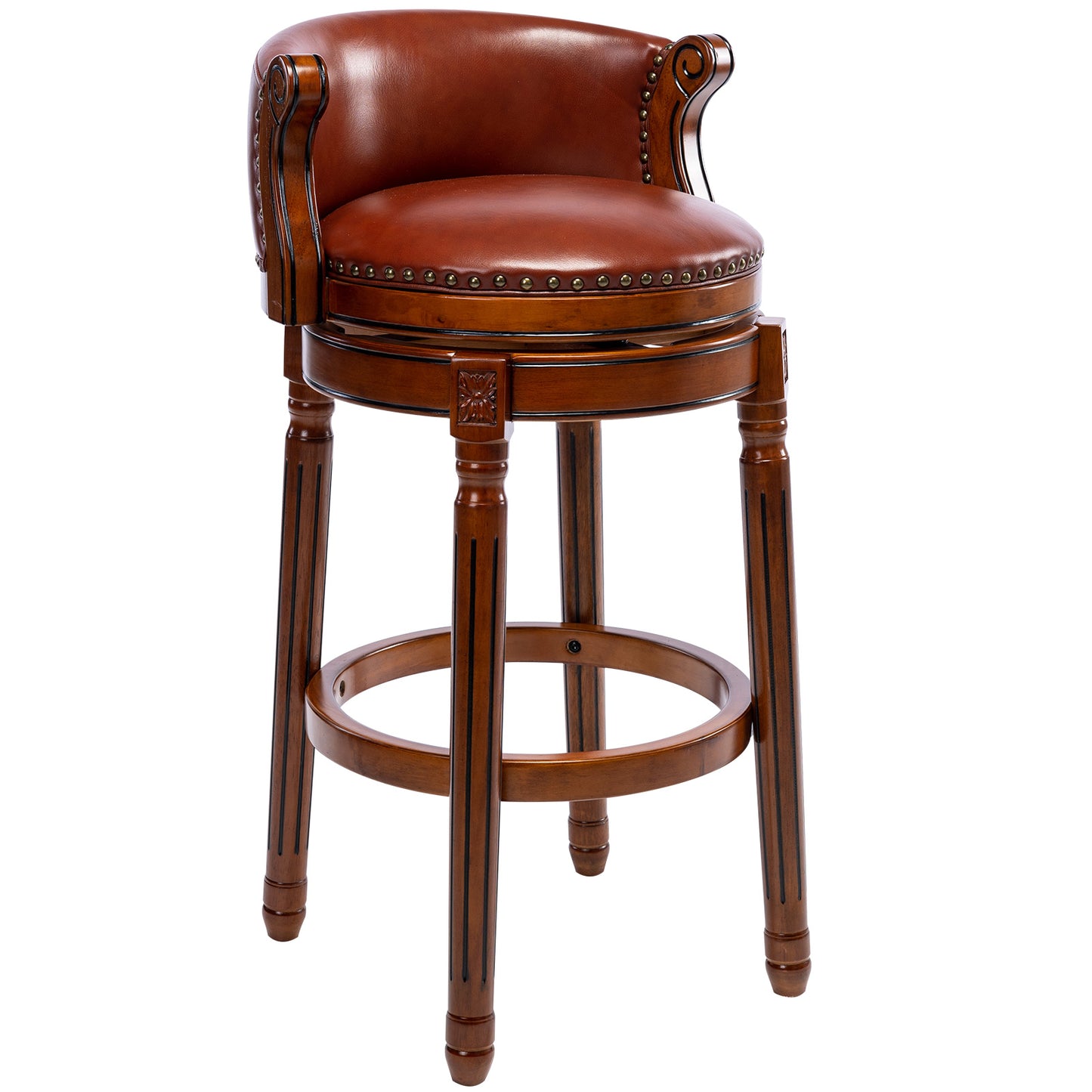 Cow top Leather Wooden Bar Stools, 360 Degree Swivel Bar Height Chair with Backs for Home Kitchen Counter, Morden Chair Barstools
