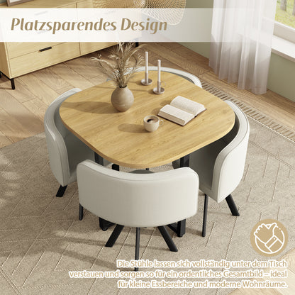 Esstisch und Stuhlset fur 4 Personen,bestehend aus einem Esstisch 85 x 85 cm und vier mit Leinen bezogenen