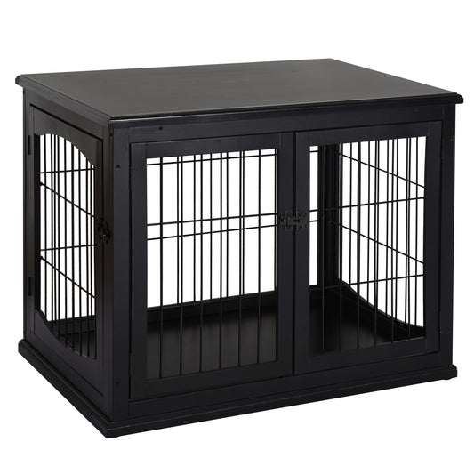 Gigab2b original image - Hundehütte  Hundehaus mit Tischoberfläche, Kleintierkäfig für Innen, MDF Metall, Schwarz, 81x58,5x66 cm
