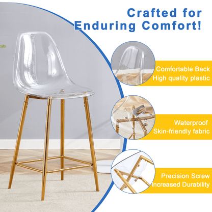 Transparente Barhocker Set, 2er Pack, mit Metallgestell in Silber/Gold/Schwarz, Moderne Design-Stühle für Küche, Bar oder Esszimmer (Nur Stühle, ohne Tisch)