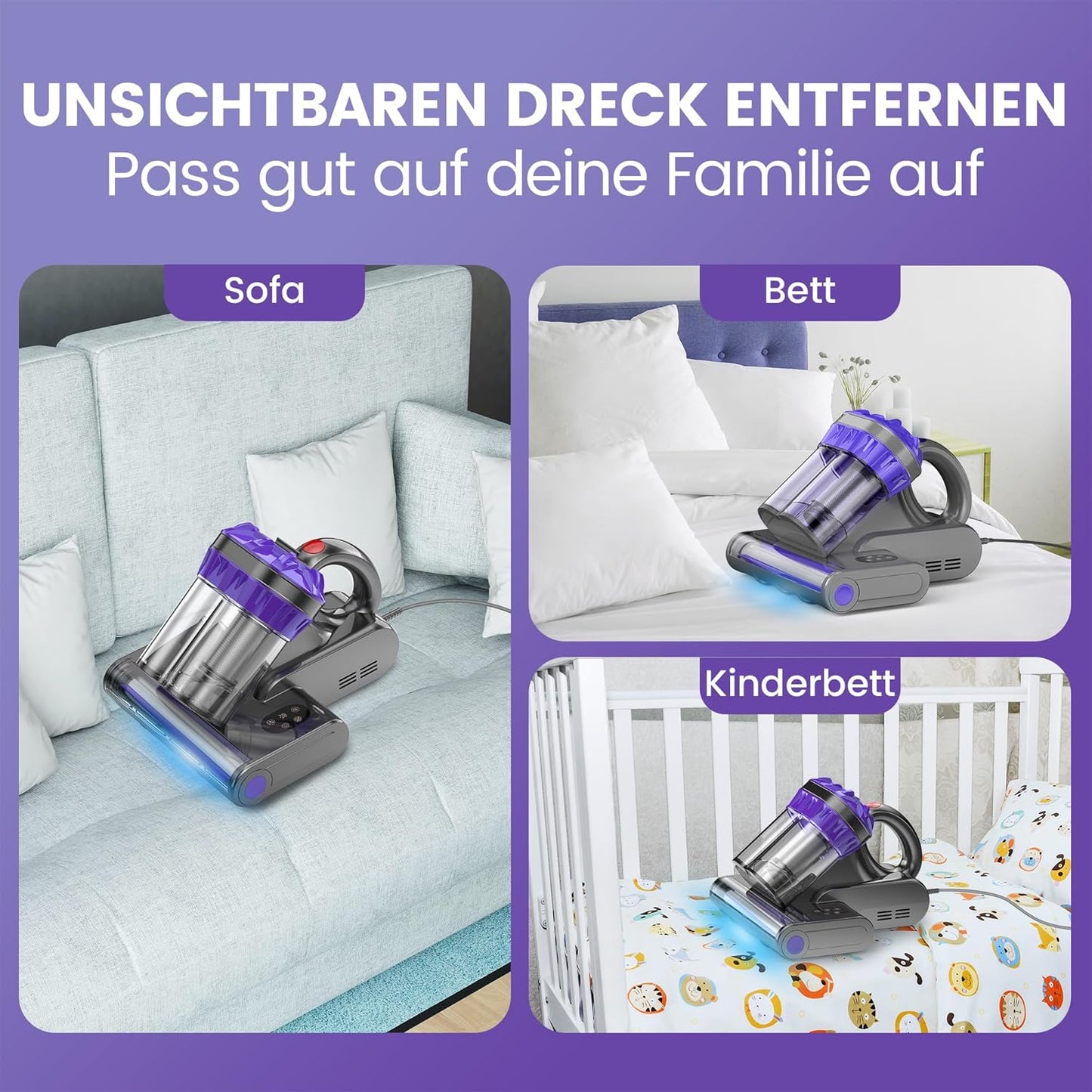 M1 Purple Dzaki Milbensauger, Milbenstaubsauger mit UV-Licht & Heißluft fur Matratzen