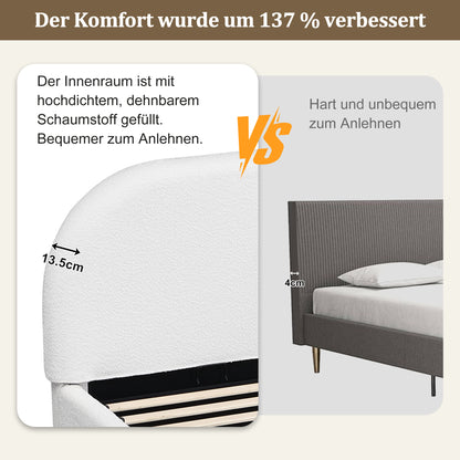 Polsterbett,Doppelbett,180 x 200cm, hydraulisches Funktionsbett,Bett mit Lattenrost, Kopfteil und großem Stauraum, gepolstertes Kopfteil, Inklusive Matratze, Beige Bouclé