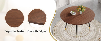 Moderner Ausziehbarer Esstisch, Verwandelt sich von Rund zu Oval, MDF-Platte in Schwarz/Nussbaum mit Gold-Akzenten, Stabile Metallbeine, Platzsparend für Küche & Esszimmer