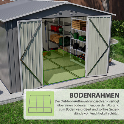 10'x10' Metal Storage Shed with Floor Frame, Heavy Duty Steel Garden Shed, Lockable Doors & Weather Resistant for Backyard Patio Lawn – Grey