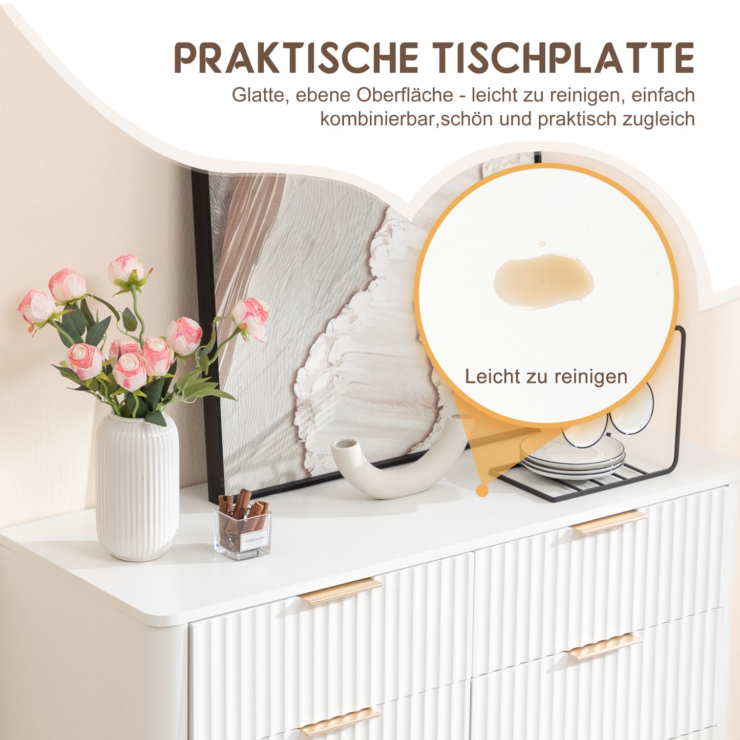 6-Drawer Dresser, Modern White Storage Chest with Metal Handles & Soft-Closing Slides, Sturdy MDF Bedroom Dresser for Living Room Hallway – Anti-Tip Device, 20cm Raised Legs for Robot Vacuum
