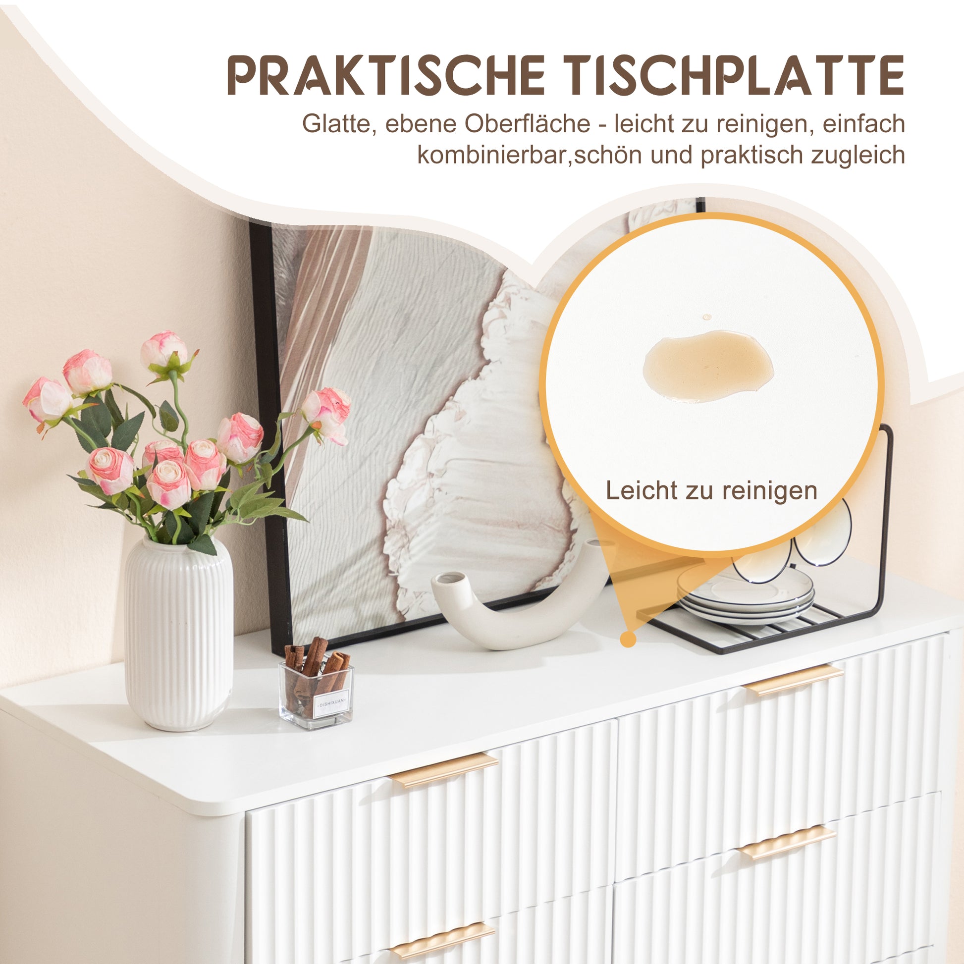6-Drawer Dresser, Modern White Storage Chest with Metal Handles & Soft-Closing Slides, Sturdy MDF Bedroom Dresser for Living Room Hallway – Anti-Tip Device, 20cm Raised Legs for Robot Vacuum