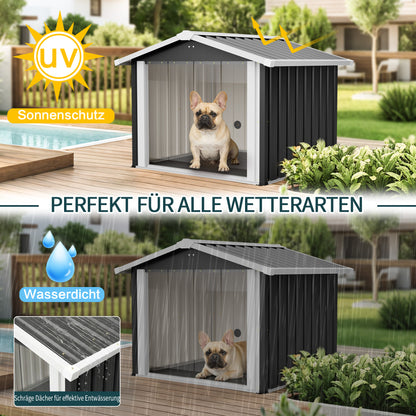 102x91x84cm Outdoor Dog House, Large Waterproof Pet House with Slanted Roof for Drainage, UV Protection & Ventilation, Weather Resistant Plastic Dog Kennel for Backyard Patio Camping – Grey