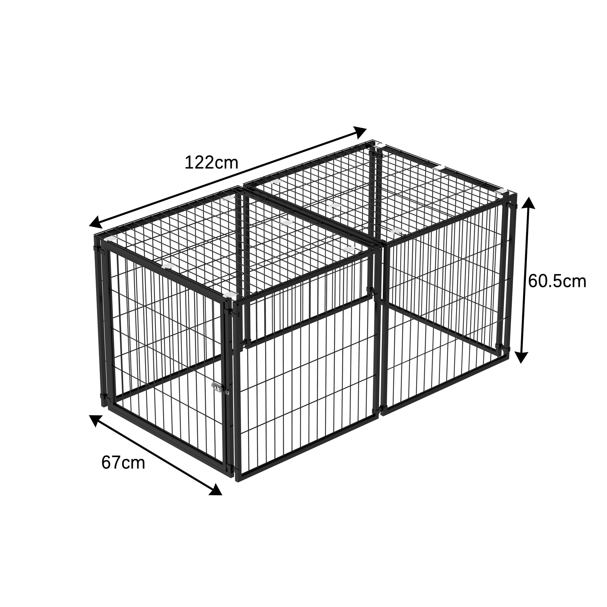 Basics Modulare Hundebox 120x60x60 cm, Flexibler Hunde-Käfig mit Sicherheitsdeckel & Verstellbarer Tür, Aus Stahl mit Rostschutz, inkl. PVC-Auflage, Schwarz