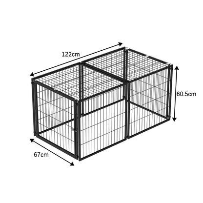 Basics Modulare Hundebox 120x60x60 cm, Flexibler Hunde-Käfig mit Sicherheitsdeckel & Verstellbarer Tür, Aus Stahl mit Rostschutz, inkl. PVC-Auflage, Schwarz