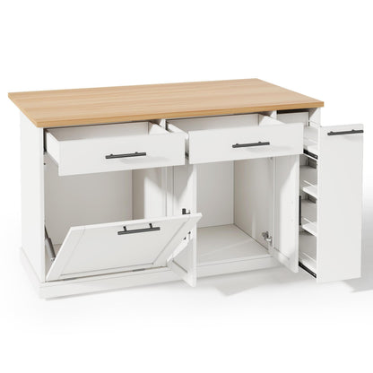 Rolling Cake Island with Foldable Worktop and Cabinet Storage