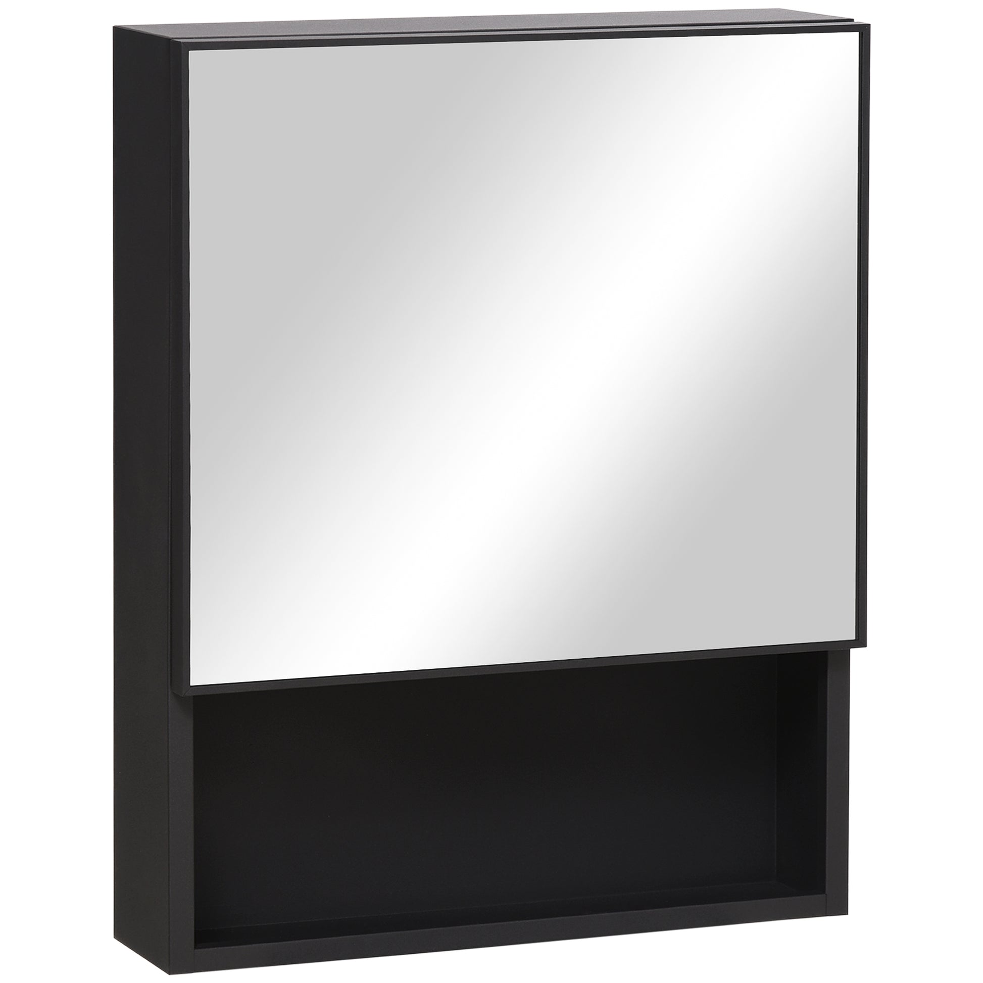 Gigab2b original image - Spiegelschrank Edelstahl Hängeschrank mit 2 Innenböden & offenem Regal aus Glas für Badezimmer 46x13,5x58 cm