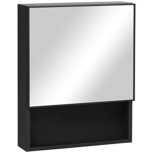 Gigab2b original image - Spiegelschrank Edelstahl Hängeschrank mit 2 Innenböden & offenem Regal aus Glas für Badezimmer 46x13,5x58 cm